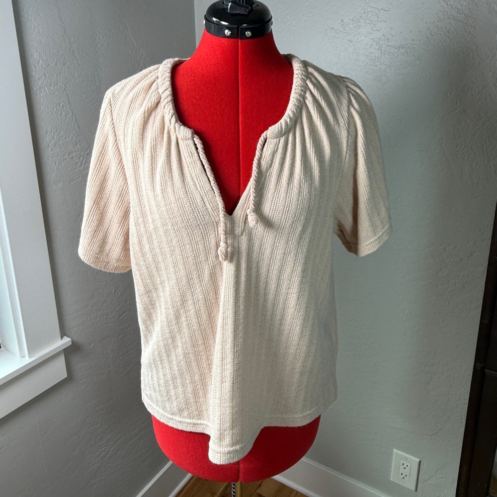 Madewell Cream Textured Knit Peasant Top Size M